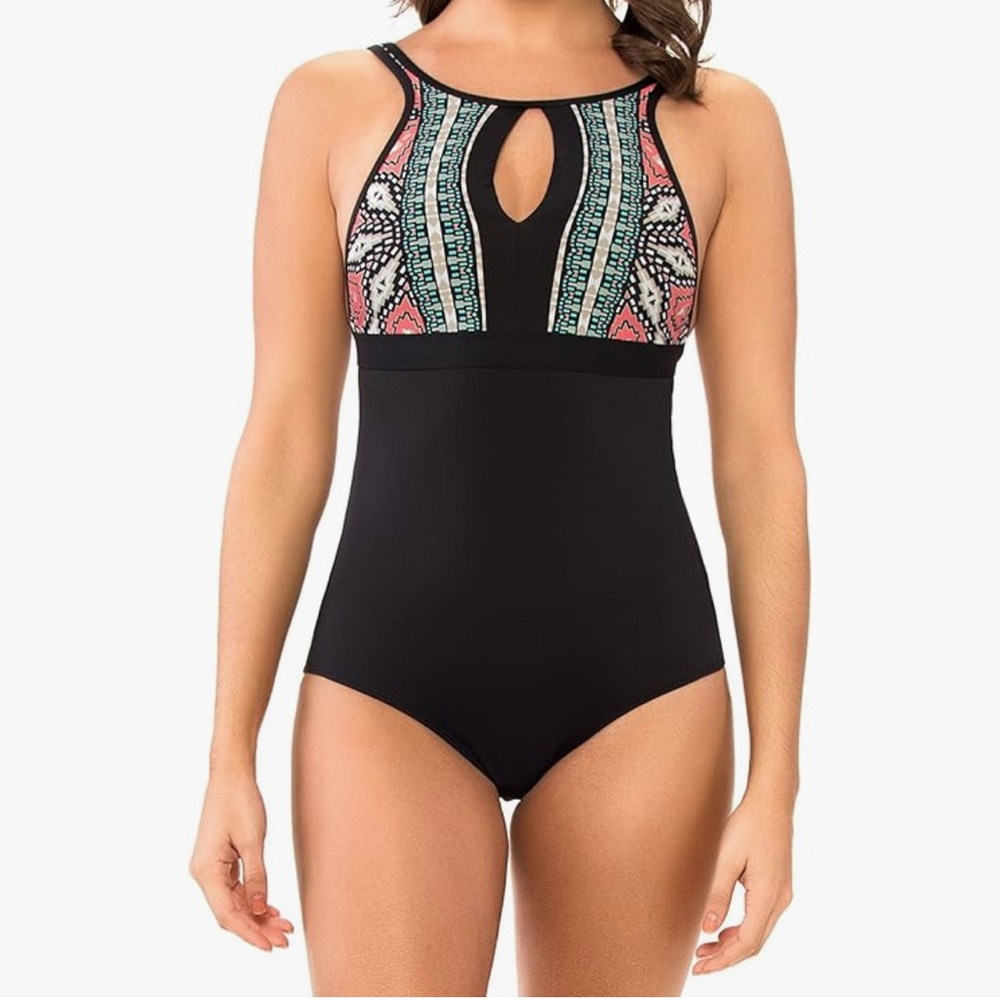 Skye Swimwear Black and Pink One Piece with Keyhole mactan